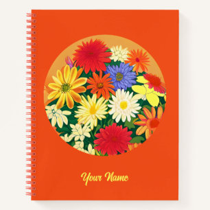 Cirkel van bloemen, gekleurde dagen en zweefvliegt notitieboek