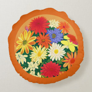 Cirkel van bloemen, gekleurde dagen en zweefvliegt rond kussen