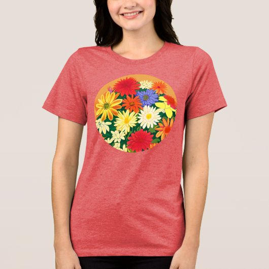 Cirkel van bloemen, gekleurde dagen en zweefvliegt Tri-Blend shirt (Voorkant)