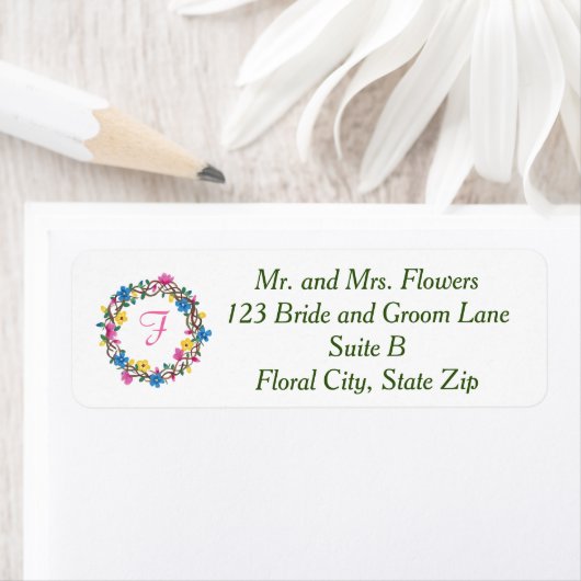 Cirkel van bloemen Monogram Adresetiketten Etiket (Insitu)