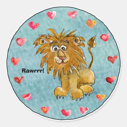 Cirkel van de Cartoon van de Leeuw Harten Stickers (Voorkant)