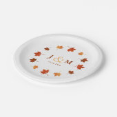 Cirkel van esdoorn laat rustieke herfst bruiloft papieren bordje (Gekanteld)