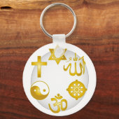 Cirkel van gouden religieuze symbolen sleutelhanger (Voorkant)