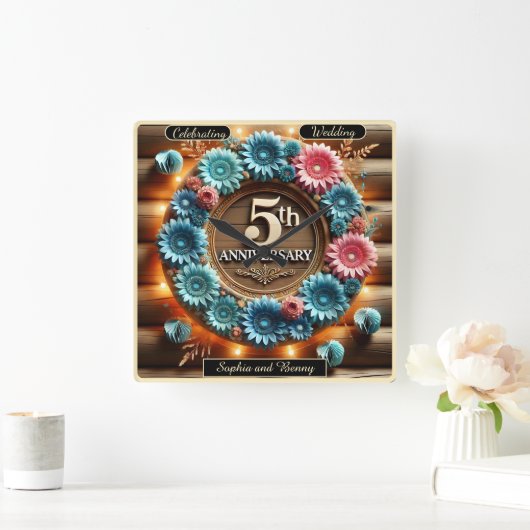 Cirkel van groei: Vijfde Jubileum Design Vierkante Klok (Huis)