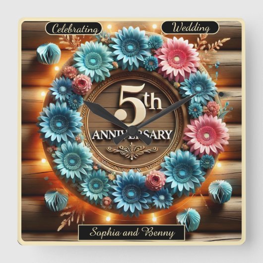 Cirkel van groei: Vijfde Jubileum Design Vierkante Klok (Voorkant)