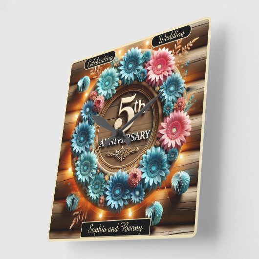 Cirkel van groei: Vijfde Jubileum Design Vierkante Klok (Hoek)