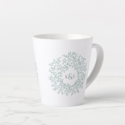 Cirkel van groene bladeren trouwcadeaumonogram latte mok (Rechterhoek)
