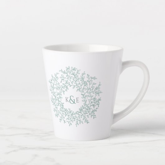 Cirkel van groene bladeren trouwcadeaumonogram latte mok (Rechts)
