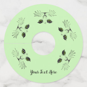 Cirkel van kat Faces Whiskers Green Yellow Eyes Wijnglaslabel