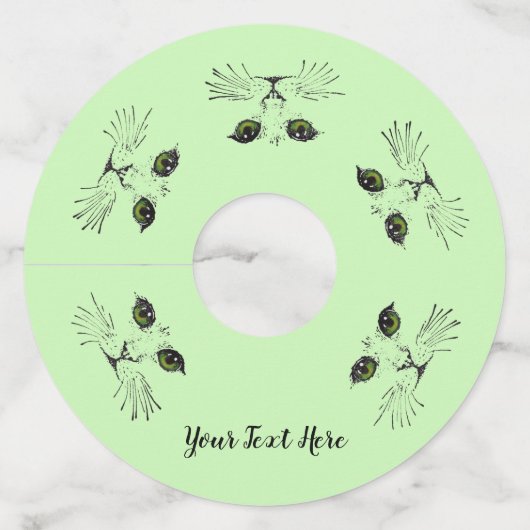 Cirkel van kat Faces Whiskers Green Yellow Eyes Wijnglaslabel (Voorkant)