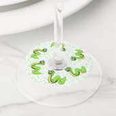 Cirkel van Neon Green Smiling Snakes op Polka Dots Wijnglaslabel (Dichtbij)