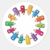 Cirkel van pennen ronde sticker (Voorkant)