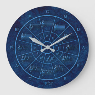 Cirkel van vijf elegant blauw ontwerp voor muzikan grote klok
