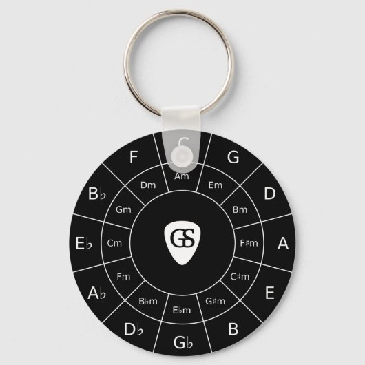 Cirkel van vijf - witte muziek Theory Graphic Keyc Sleutelhanger (Voorkant)