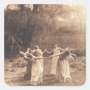 Cirkel van Vintage vrouwen die dansen Vierkante Sticker