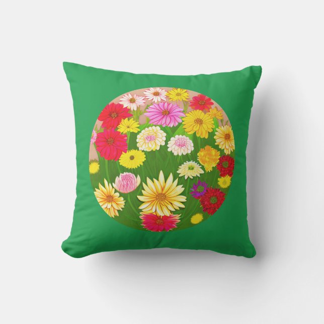 Cirkel van wilde bloemen, rood en geel buitenkussen (Voorkant)