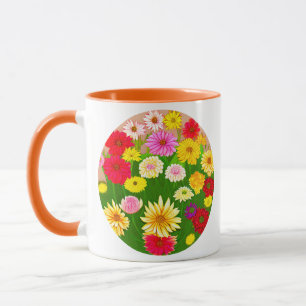 Cirkel van wilde bloemen, rood en geel mok
