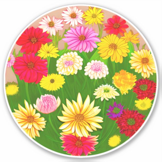 Cirkel van wilde bloemen, rood en geel sticker (Voorkant)