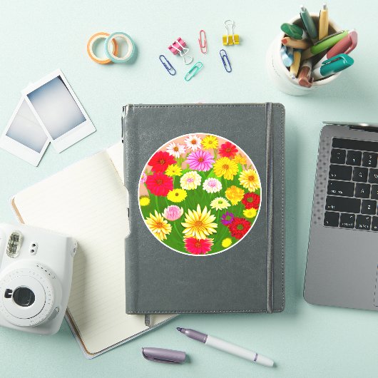 Cirkel van wilde bloemen, rood en geel sticker (iPad Cover)