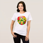 Cirkel van wilde bloemen, rood en geel Tri-Blend shirt (Voorkant volledig)