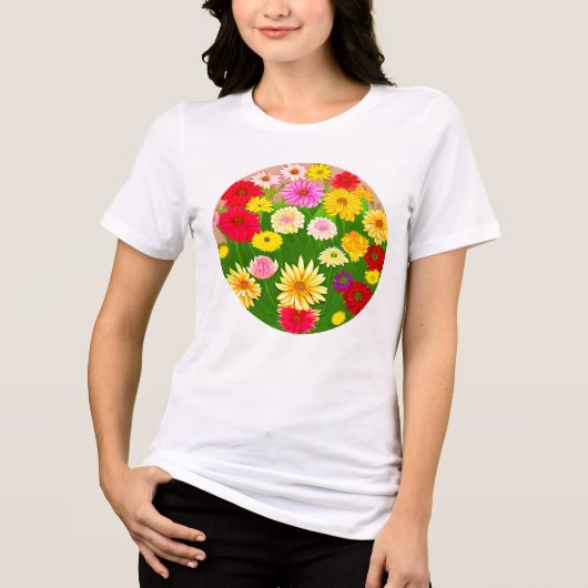 Cirkel van wilde bloemen, rood en geel Tri-Blend shirt (Voorkant)
