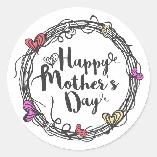 Cirkel w / Harten Happy Moederdag Sticker Seal (Voorkant)