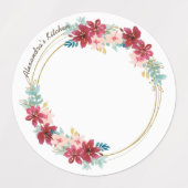 Cirkel Waterdicht Label met Gouden Krans & Bloemen (Design 1)