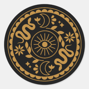 Cirkelblad met gouden zwarte riem ronde sticker