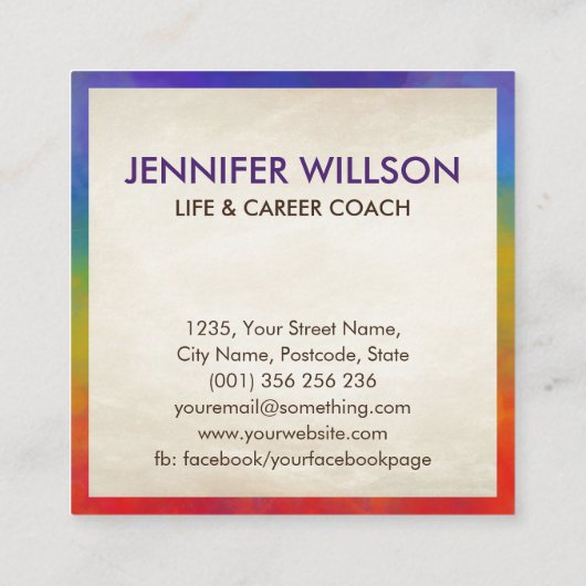 Cirkelboom met regenboogscharrelblad vierkante visitekaartje (Achterkant)