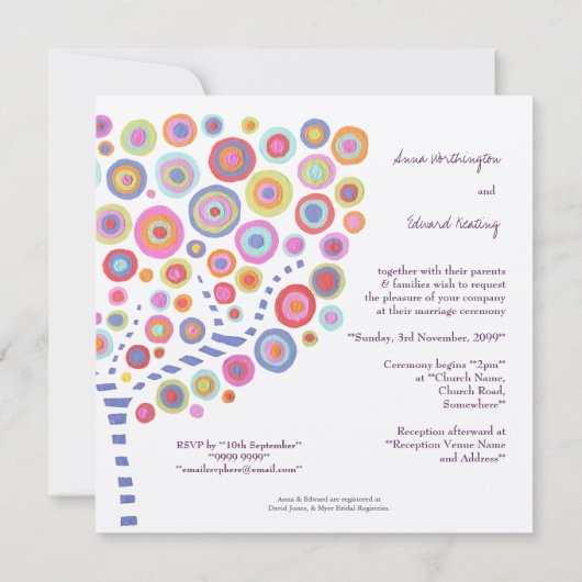 Cirkelboom Retro Aangepaste bruiloft-uitnodiging Kaart (Achterkant)