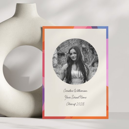 Cirkelfoto Kleurrijke rand Modern Afstuderen Aankondiging