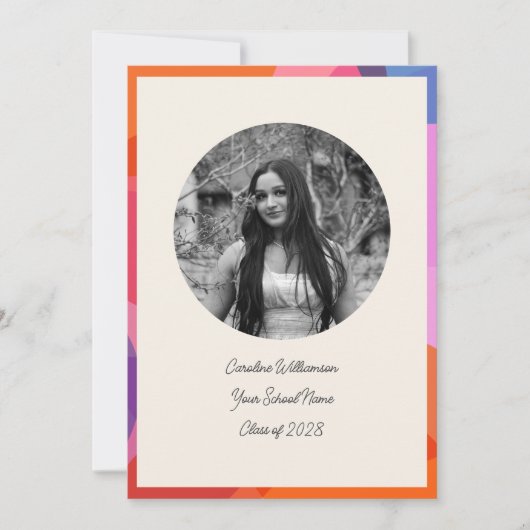Cirkelfoto Kleurrijke rand Modern Afstuderen Aankondiging (Voorkant)