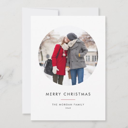 Cirkelfoto Rood Minimalistisch Vrolijk Kerstfeest Feestdagenkaart (Voorkant)