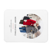 Cirkelfoto Rood Minimalistisch Vrolijk Kerstfeest Magneet (Horizontaal)