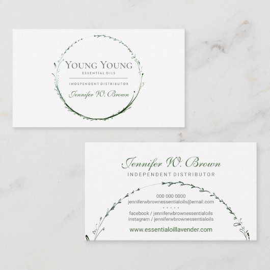 Cirkelgroene lijst Essential Oils flower Visitekaartje (Voorkant / Achterkant)