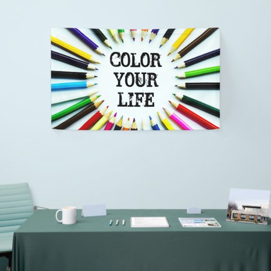 Cirkelkleurige potloden / krayonen + uw ideeën spandoek (Beurs)