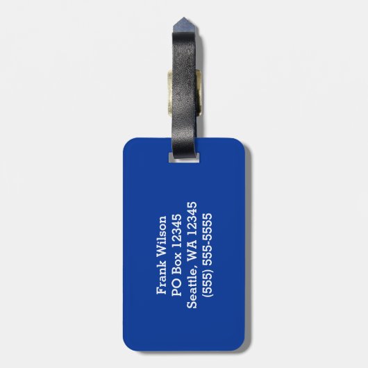 Cirkelmonogram blauw en wit bagagelabel (Achterkant verticaal)