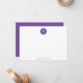 Cirkelmonogram diep Paars gepersonaliseerd vlak Notitiekaartje (Voorkant / Achterkant in situ)