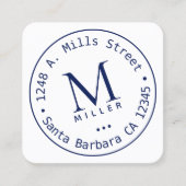 Cirkelmonogram donkerblauwe afgeronde rand vierkante visitekaartje (Voorkant)