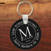 cirkelmonogram initiaal & naam zwarte sleutelhange sleutelhanger (Voorkant)