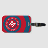 Cirkelmonogram modern rood&blauw bagagelabel (Voorkant (horizontaal))