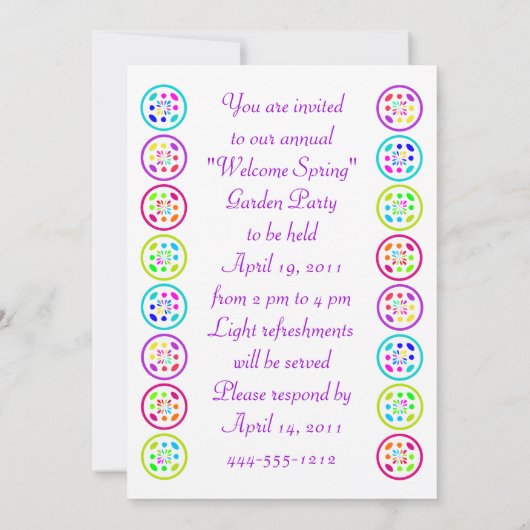 cirkelpatronen voor limoen, turkooizen, lila en ro kaart (Achterkant)