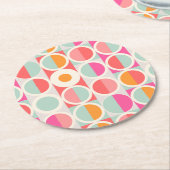 Cirkelpatroon Hot Pink Retro Ronde Kartonnen Onderzetter (Gebogen)