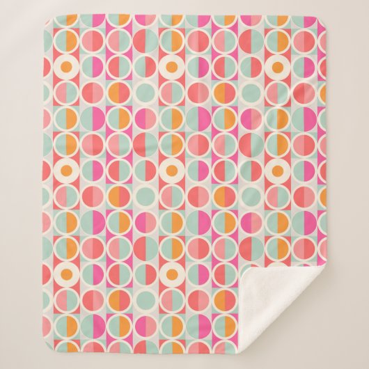 Cirkelpatroon Hot Pink Retro Sherpa Deken (Voorkant)