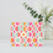 Cirkelpatroon Hot-roze retro Feestdagenkaart (Staand voorkant)