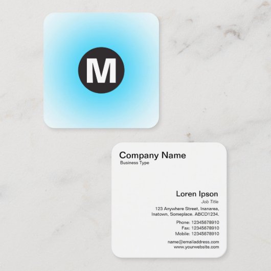 Cirkelpot Monogram - Gradiënt - Sky Blue en Wt Vierkante Visitekaartje (Voorkant / Achterkant)