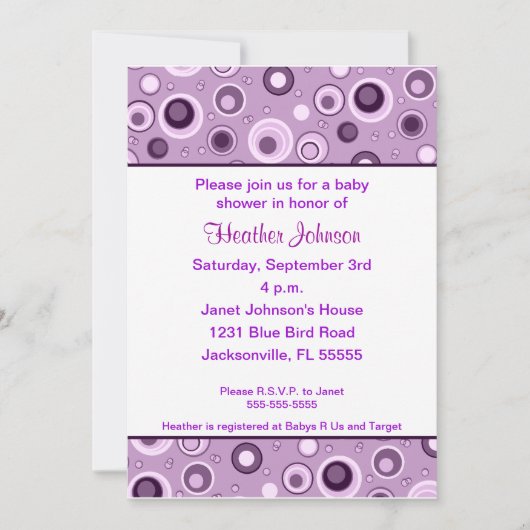 Cirkels Baby shower - Paars Kaart (Voorkant)