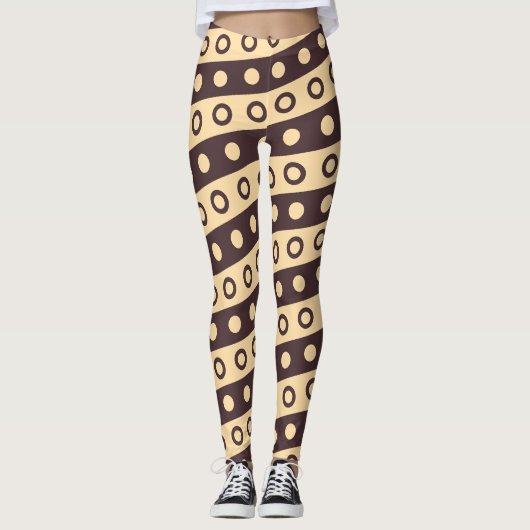Cirkels Beige Chocolade Minimal Patroon Leggings (Voorkant)