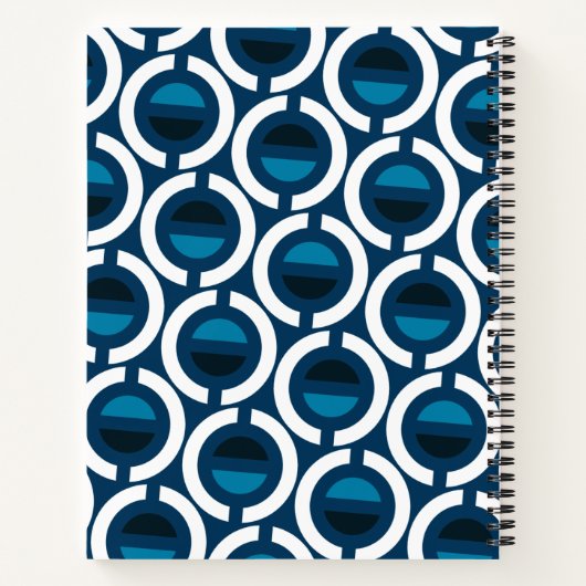 Cirkels blauw wit minimaal patroon notitieboek (Achterkant)