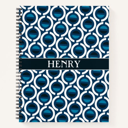 Cirkels blauw wit minimaal patroon notitieboek (Voorkant)